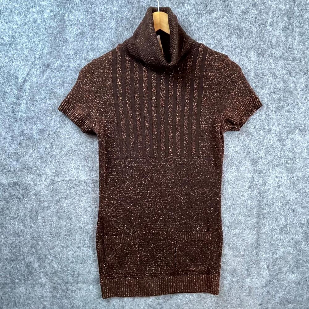 Vintage Orange Sweater Womens Small Brown Glitter Knitted Long Sparkle Holiday‎
